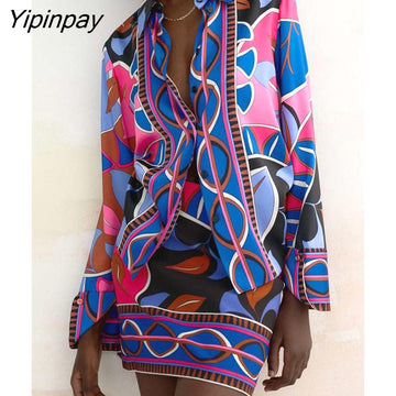Yipinpay 2023 Print Shirt Women Vintage Long Sleeve Top Female Fashion Streetwear Collared Shirt Woman Summer Elegant Blouses